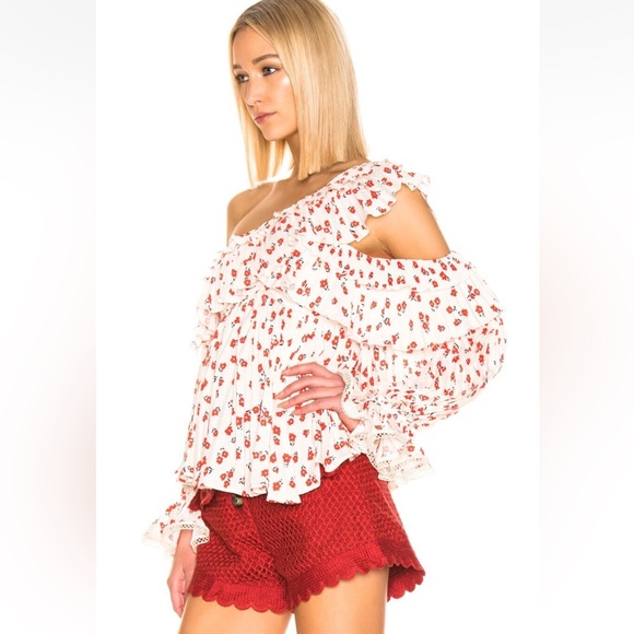 Self-Portrait Ditsy Floral Print One-Shoulder Blouse - Picture 9 of 15